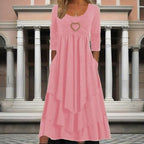Zhyaj Winter Dresses for Women Wedding Guests Casual Cute Heart Long Sleeve Tiered Maxi Dress with Pockets Plus Size