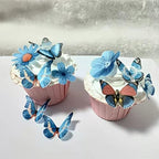 Edible wafer butterfly & flower mixed set 33 pieces of blue cake decorations, cupcake topping 258