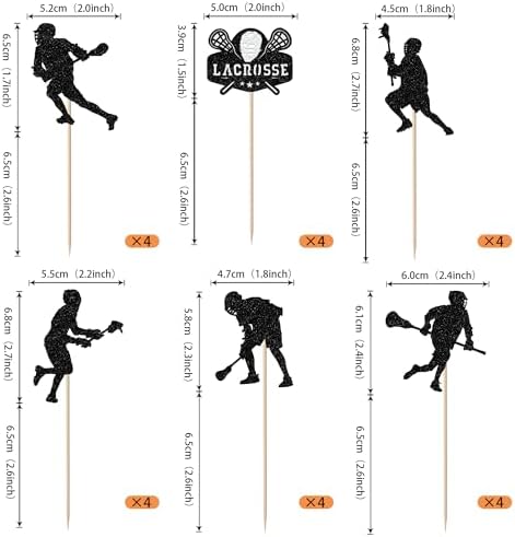 Rsstarxi 24 Pack Black Glitter Lacrosse Cupcake Toppers Lacrosse Party Decorations for boys Lacrosse Player Cupcake Picks for Lacrosse Sport Baby Shower Birthday Party Cake Decorations