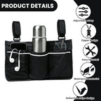 Wheelchair Side Bag, Armrest Pouch with Reflective Stripe, Detachable Rollator Bag Wheelchair Pouch Side Pocket Organizer Bags for Wheelchairs, Walkers or Rollators (Black)