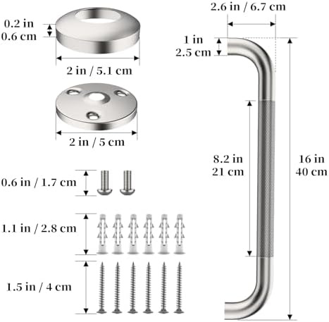 Shower Grab Bar 16 Inch, iHansee Brushed Nickel Bathroom Grab Bar w/Anti-Slip Knurled Grip, Stainless Steel Bath Safety Bars Support Handrail for Senior Elderly, Toilet Bathtub Balance Handle for Wall