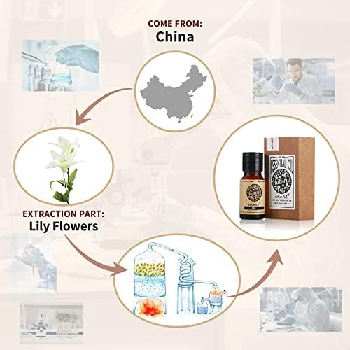 Lily Essential Oil AKARZ Natural Organic Pure Premium Therapeutic Lily Oils for Skin Body Hair Care, Candle,Soap,Making, DIY,Massage Aroma 0.34 Fl Oz (10ml)