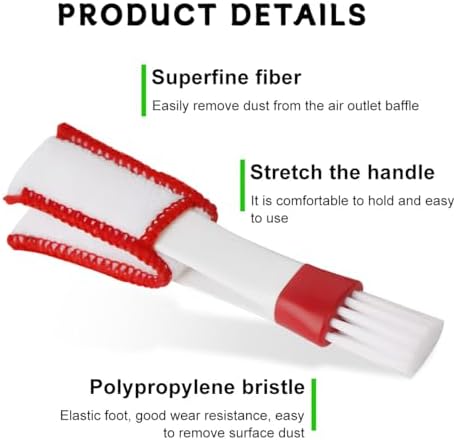 KVAEY 2 PCS Mini Duster for Car Air Vent, Double Ended Automotive Air Vent Microfiber Duster & Brush, Dust Collector Cleaner for Keyboard Window Leaves Shutter, Car Accessories (Red & White)