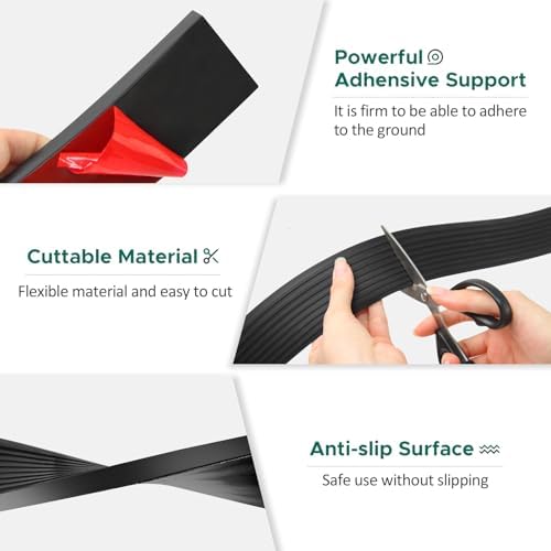 Threshold Ramps for Doorways Self-Adhesive Rubber Ramps for Door Threshold Rubber Door Threshold Ramp for Wheelchair for Doorways, Curb, Power Scooters, Bathroom (Black, 3/8'' Rise-3.3Ft Long)