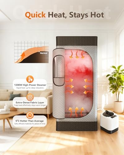 Portable Infrared Sauna Box for Home, Steam Sauna Tent with 660nm & 850nm Red Light Therapy, 3L 1200W Steamer, Oversized Folding Chair, 9 Heat Levels & 99-Min Timer for Home Spa Relaxation