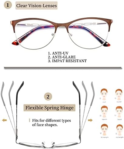 3 Pack Reading Glasses Women Blue Light Blocking Metal Computer Spring Hinge Readers