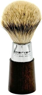 Parker Safety Razor Handmade Shaving Brush with 3-Band Silvertip Badger Bristles & Stand | Premium Walnut Wood & Chrome Handle | Luxury Wet Shave Tool for Men
