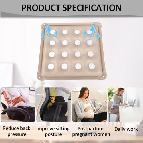 2-Pack Waffle Inflatable Seat Cushions (17×17 Inches) with 2 Air Pumps – Pressure Sore Relief Cushions, Suitable for Office Chairs, Car Seats & Wheelchairs, Beige