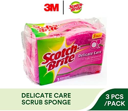 Scotch-Brite Gentle Clean Delicate Scrub Sponges, for Washing Dishes and Cleaning Kitchen, 3 Scrub Sponges (Pack of 2)