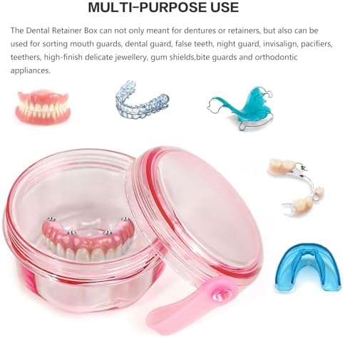 No Leak & Non-Slip Partial Denture Case Retainer Bath Box Cup, Denture Soaking Cup False Teeth Holder Box Case with Strainer Basket and Brush,Dishwasher safe - Transparent Pink