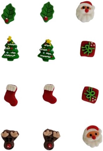 EPHVODI Christmas Cakes Decorations 12pcs Edible Santa Claus Christmas Tree Shaped Hard Sugar Icing Decorations Cupcake Toppers for Baking Cookie Ice Cream Candy Decoration