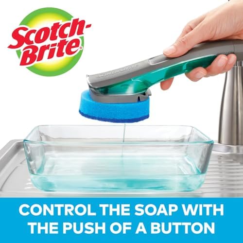 Scotch-Brite Advanced Soap Control Non-Scratch Dishwand Kit, 1 Dish Wand & 5 Sponge Refills, Prevents Soap from Leaking, Leak-Free Guarantee, Best for Nonstick Pots and Pans, Glass, Tubs, & Showers