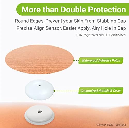 40-Pack Libre 2 & Lingo Sensor Covers, Kovoq Freestyle Libre 2 Sensor Waterproof Patches, 2 Hard Covers for Reliable Protection Against Bumps and Scratches, Breathable and Hypoallergenic (TAN)