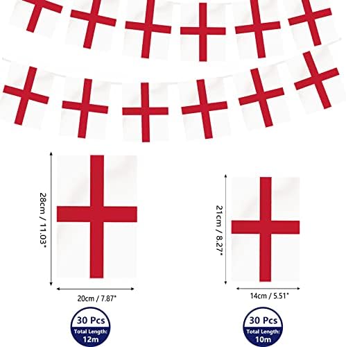 AhfuLife 33 Ft England String Flags Banner for World Cup Decorations 2026, 30 Pcs Small St George String Bunting Flags - Double Sided for National Day Football Sports Events Celebration(5.5×8.3 Inch)