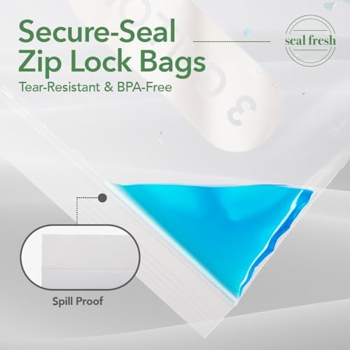 Seal Fresh 3 Gallon Large Plastic Storage Bags – 16" x 18" (90 Count) – Reusuable XXL Extra Large Heavy Duty Clear Jumbo Freezer Zip Lock Bags with Sealable Zipper Top For Clothes, Travel, Moving