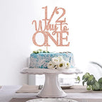 1/2 Way to One Cake Topper - Happy 1/2 Birthday Girl - Baby 6 Months Decorations, Half Birthday Party Decorations Rose Gold Glitter