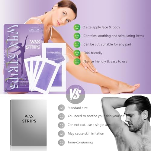 Wax Strips for Hair Removal - 60 Count (40 Body + 20 Face Strips) with 10 Soothing Oil Wipes, At-Home Waxing Kit for Women & Men - Legs, Bikini, Underarms, Face (60PCS (Pack of 1）, Vanilla)