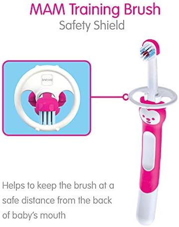 MAM Training Toothbrush for Babies (1 Baby's Brush with Safety Shield), Baby Toothbrush with Brushy The Bear Character, Interactive App, for Boys 5+ Months, Blue