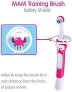 MAM Training Toothbrush for Babies (1 Baby's Brush with Safety Shield), Baby Toothbrush with Brushy The Bear Character, Interactive App, for Boys 5+ Months, Blue