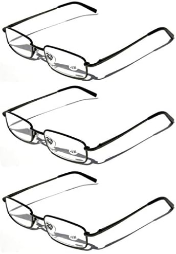 V.W.E. 3 Pairs Slim Metal Rectangular Reading Glasses/w Spring Hinge Rectangle Reader - High Power