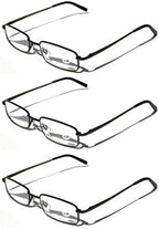 V.W.E. 3 Pairs Slim Metal Rectangular Reading Glasses/w Spring Hinge Rectangle Reader - High Power