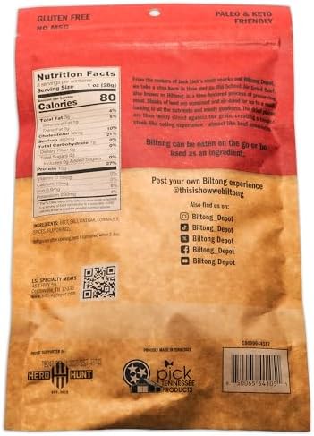 Biltong Depot Original Beef Biltong Slices with Fat – 8oz | Air-Dried Beef Jerky Snack | High Protein | Zero Sugar | Keto & Paleo Friendly | Gluten Free | No Artificial Preservatives | No MSG