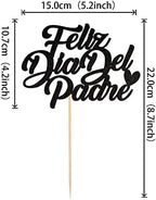 1 Pack Feliz Día Del Padre Cake Topper Glitter Happy Father's Day Cake Picks Spanish Feliz Cumpleaños Papa Cake Decoration for Happy Father's Day Party Supplies Black