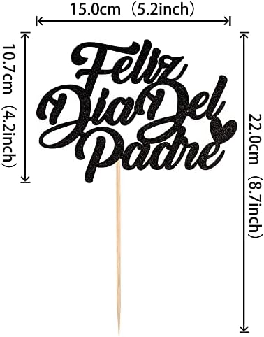 1 Pack Feliz Día Del Padre Cake Topper Glitter Happy Father's Day Cake Picks Spanish Feliz Cumpleaños Papa Cake Decoration for Happy Father's Day Party Supplies Black