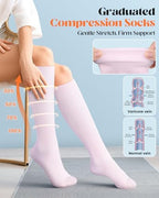 LEVSOX Cotton Compression Socks for Women Men 20-30 mmHg Knee High Cute Support Sock for Nurses Flying Pregnancy