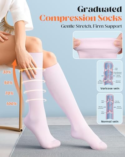 LEVSOX Cotton Compression Socks for Women Men 20-30 mmHg Knee High Cute Support Sock for Nurses Flying Pregnancy