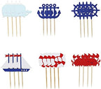 Confetti! 24 Pieces Nautical Cupcake Toppers for Ocean Sailing Theme Party Birthday Party Baby Shower Wedding Party Decorations (Sailboat, Whale, Crab, Anchor, Life Ring, Helm)