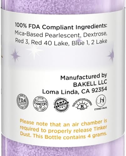 Bakell - Lilac Purple Tinker Dust (4g, 1x Mini Spray Pump) Edible Glitter for Food, Desserts, and Beverages!