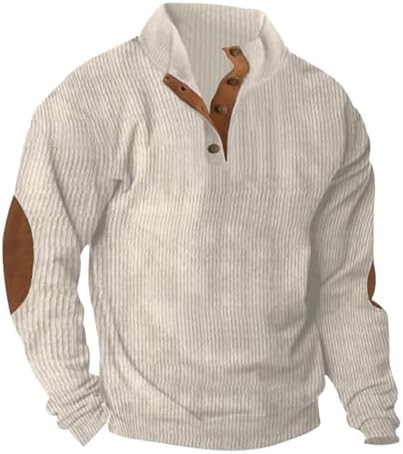 Mens Sweatshirt Long Sleeve Stand Collar Pullover Lightweight Casual Button up Sweatshirt Fall Corduroy Sweatshirts