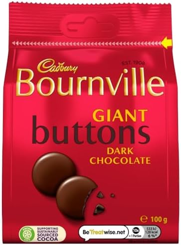 Cadbury Bournville Dark Chocolate Giant Buttons, Sharing Bag, Bite Size Treats, 100 g (Pack of 1)