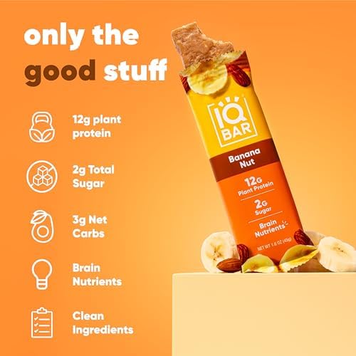 IQBAR Clean Plant Protein Bars - Banana Nut - 24 Count - Keto, Vegan, High Fiber, Gluten and Dairy Free, Low Sugar Snack - Brain and Body Nutrients for Focus, Energy, Meal Replacement