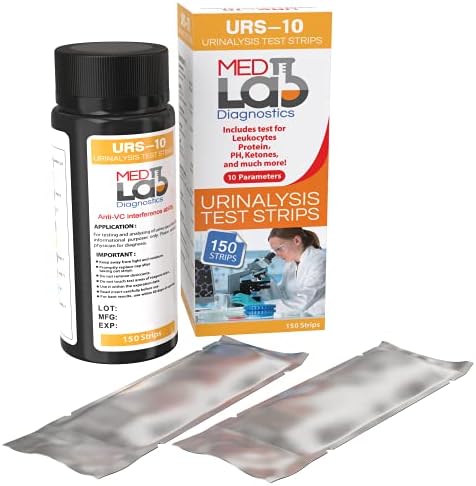 Med Lab Diagnostics 10 Parameter Urine Test Strips for Urinalysis(150 Cnt) in Sealed Pouches. Tests for Ketosis, pH, Protein, UTI, Kidney and Liver Function