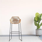 Barstool Outdoor Patio Rattan Wicker Chair with Footrest | Home Balcony Outdoor Patio Backyard Seat Height 58cm