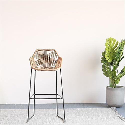 Barstool Outdoor Patio Rattan Wicker Chair with Footrest | Home Balcony Outdoor Patio Backyard Seat Height 58cm
