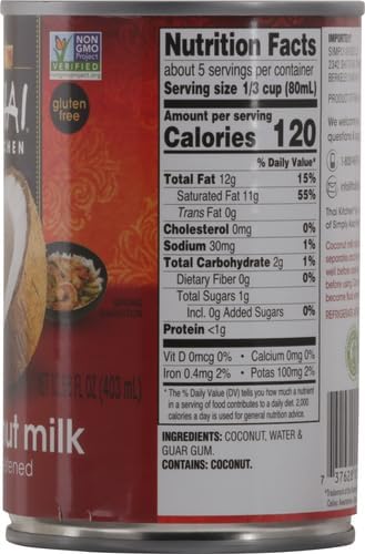Thai Kitchen Gluten Free Unsweetened Coconut Milk, 13.66 fl oz (Pack of 6)