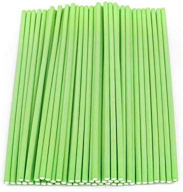 100pcs Paper Lollipop Sucker Sticks for Cake Pops Candy, 6-Inch by 5/32-Inch (Green)