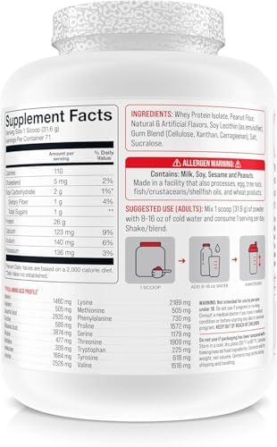 BASIC SUPPLEMENTS Basic Whey Protein Isolate, 26g Protein, 0g Fat, Gluten-Free, RBST-Free, Rapid Absorption, 110 Calories (5 Pound, Peanut Butter Cookie)