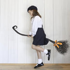 Halloween Witches Broomstick, 49inch Witch Broom - Witch Cosplay Props with 3 Colorful Ribbon (Black)