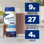 Ensure Original Milk Chocolate Nutrition Shake With Fiber | Small Meal Replacement Shake | Ready to Drink | 9g Protein, 27 Vitamins and Minerals | 8 fl oz - 24 Pack