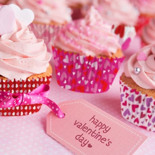 600Pcs Valentine’s Day Cupcake Liners Red Pink Purple Heart Paper Baking Cups Standard Size Wrappers Muffin Case Trays Baking Wraps for Holiday Decorations Party Supplies Table Decor