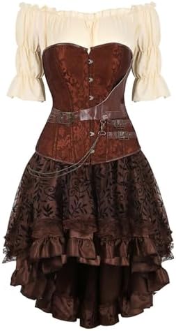 Corset Dress 3 Set Skirt Tutu Set Corsets for Women Steampunk Gothic Punk Leather Bustier Pirate Costume