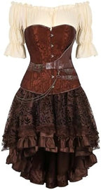 Corset Dress 3 Set Skirt Tutu Set Corsets for Women Steampunk Gothic Punk Leather Bustier Pirate Costume