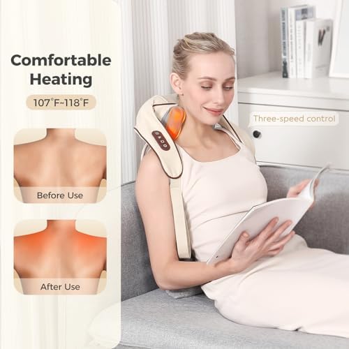 KppeX 4D Deep Cordless Neck Massager Pillow,Shiatsu Shoulder Massager,Leg and Back Pain Relief Tissue Kneading,Gifts for Men or Women (Onion White)