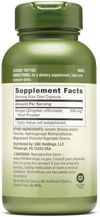 GNC Herbal Plus Ginger Root 550mg Supplement, Supports Digestive Health, 100 Servings