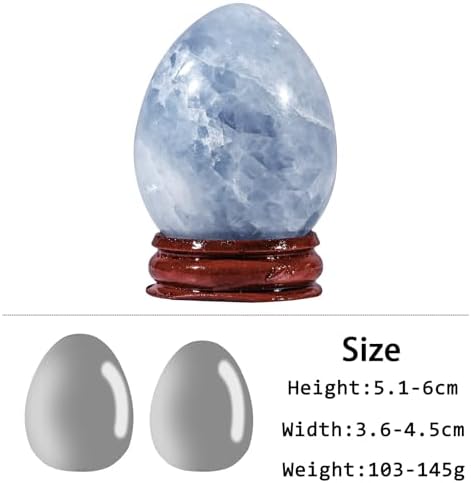 Sportmusies Natural Blue Celestite Stone Egg with Wood Stand, Polished Reiki Stone Egg Figurine Decoration for Home Desk Meditation, 2-2.36 inches