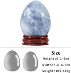 Sportmusies Natural Blue Celestite Stone Egg with Wood Stand, Polished Reiki Stone Egg Figurine Decoration for Home Desk Meditation, 2-2.36 inches